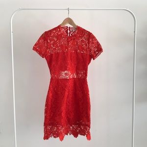 Lovers + Friends Red Lace Mini Dress w Open Back